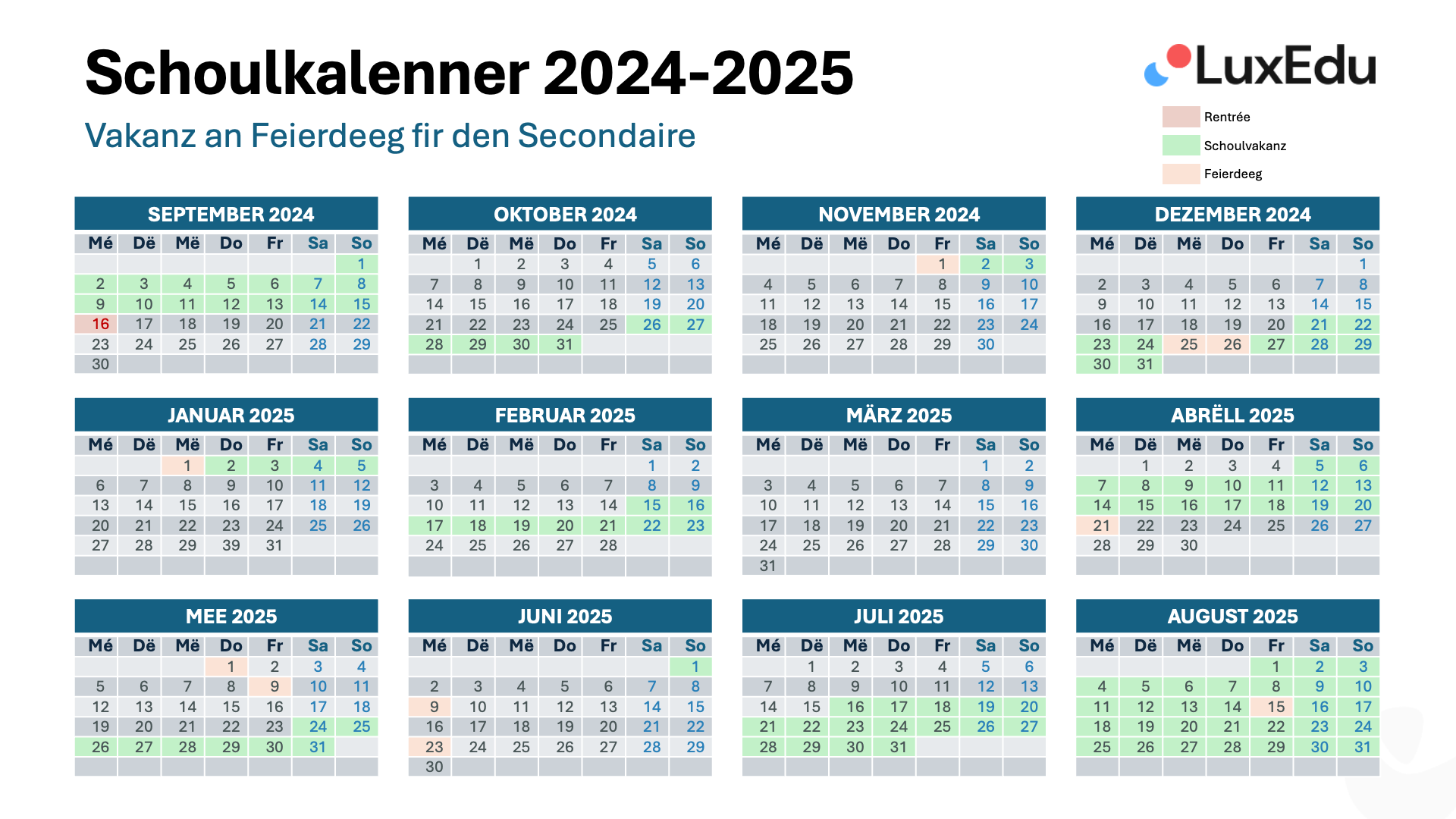 Schulkalender 2024-2025