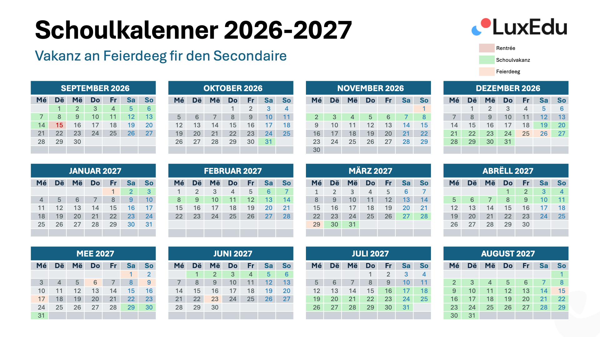 Schulkalender 2026-2027